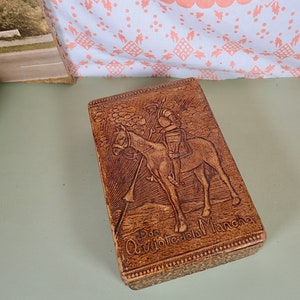 Vintage Cigarette Box Leather Effect Coated Wooden Cigarette box Don Quijote Dela Mancha