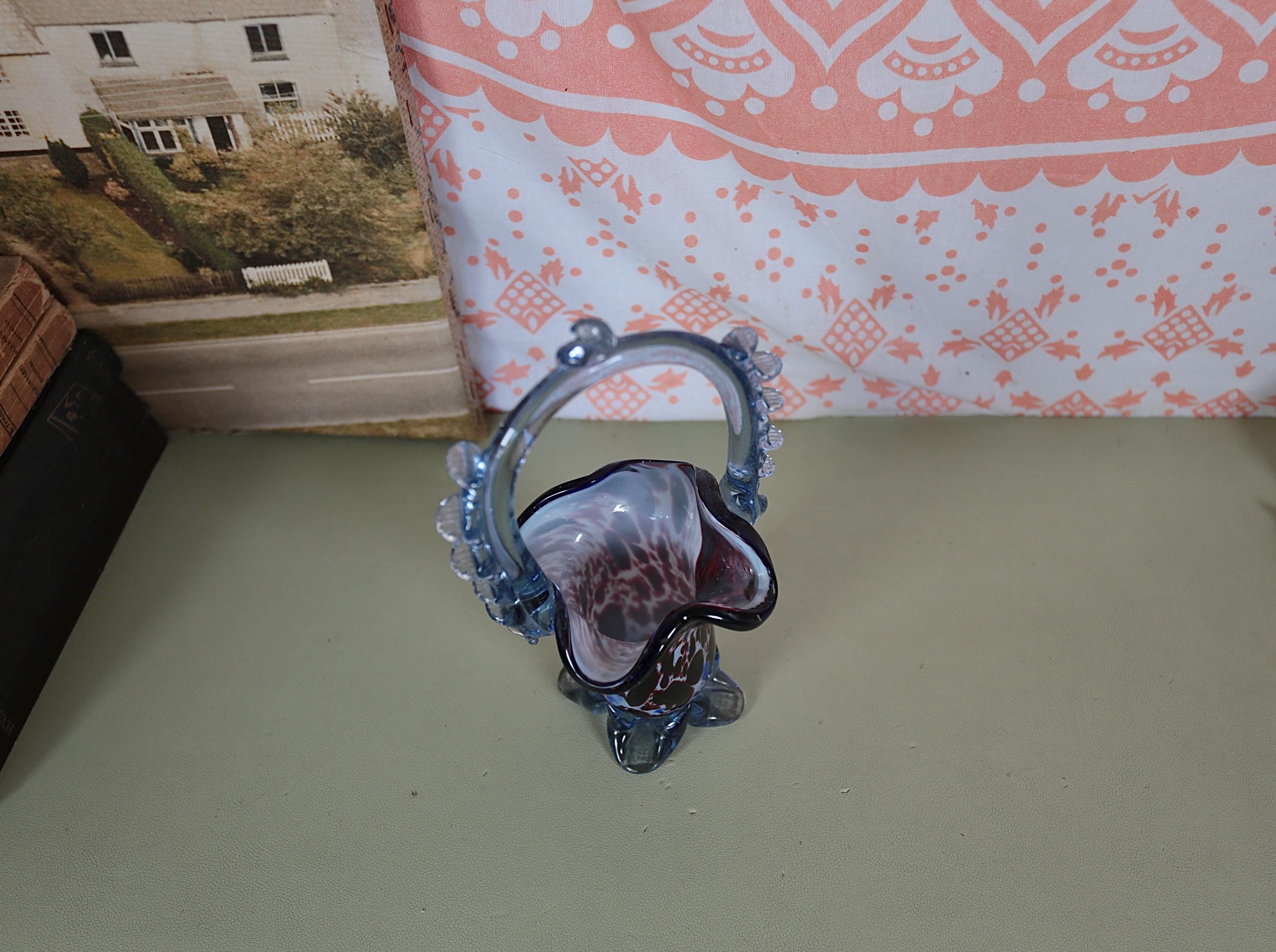 ヴィンテージガラスバスケットフラワーベースエンドオブデイグラス