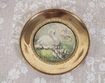 Vintage Messing Schwan abgebildet Pin Dish Münzschale