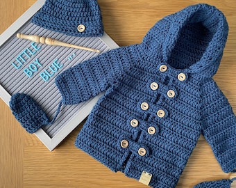 PDF Crochet Pattern - Baby Duffle Coat, Hat & Mitts