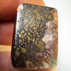 Polished Cabochon Chalcopyrite mixed with Quartz, limonite and Malachite