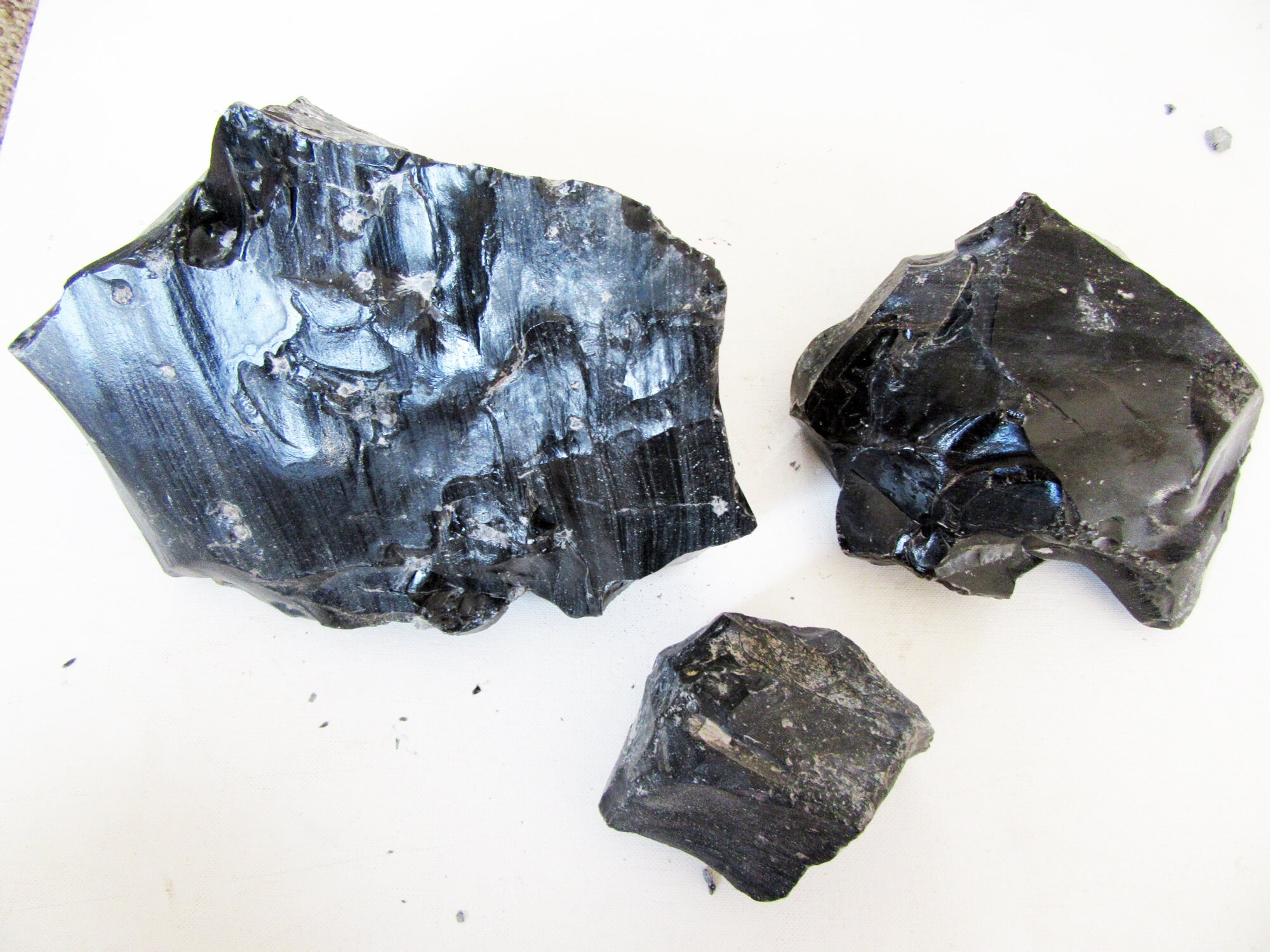 3 Obsidian Chunks, Raw, Knapping supply, Volcanic Glass Gold Sheen