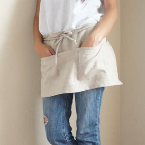ACL001/100% Leinen Café Schürze / Mit 5 Taschen / Kochschürze / Umweltfreundliches Geschenk / Verstellbare Krawatten in der Taille/ Halbschürze