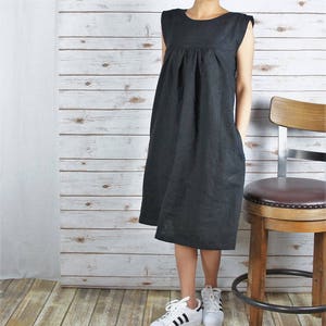 LD1805-Length: 38.5"Linen DRESS/ All season dress/Washed/ Textured/100% Linen/LINEN dress/long tunic/long top