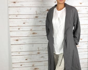 CLL 201 /M/ ASPHALT/100%Linen Trench Coat/Shawl Collar jacket /Bridal robe