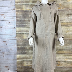 HD1003/size M/color NATURAL/ 100 % Linen Hoodie dress 45&quot; Length
