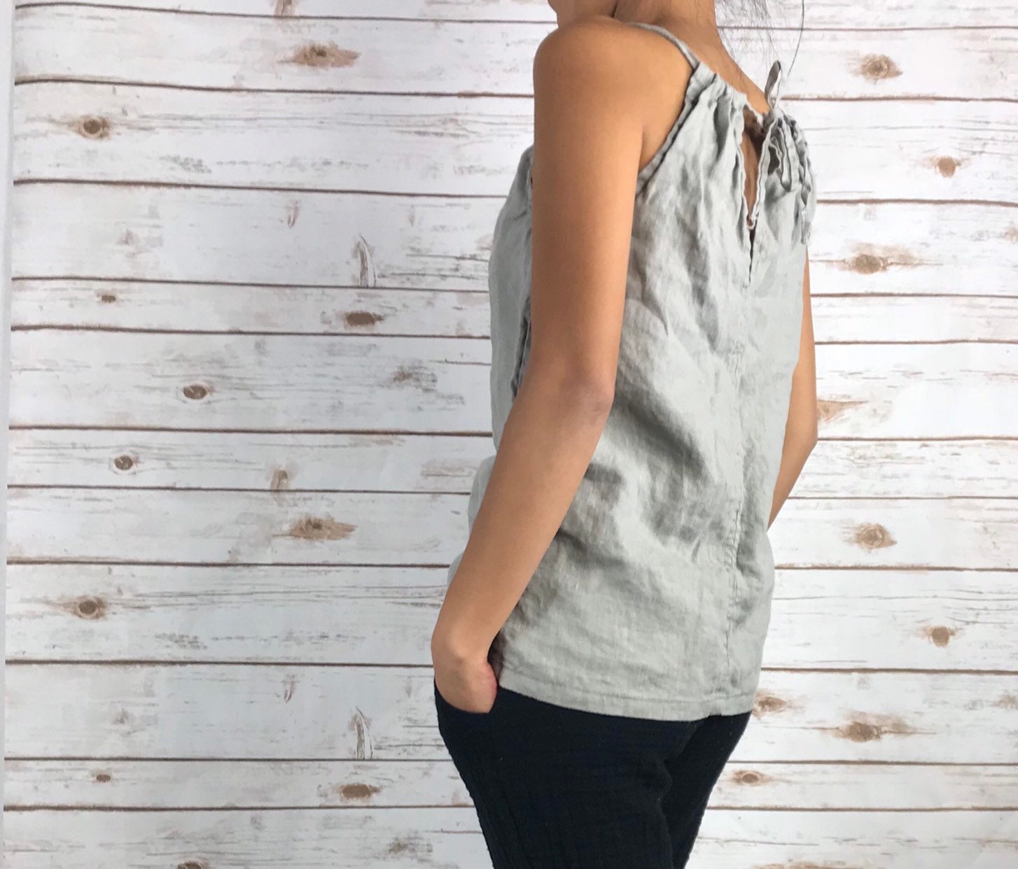 LINEN Halter-neck-top/washed/ Textured 