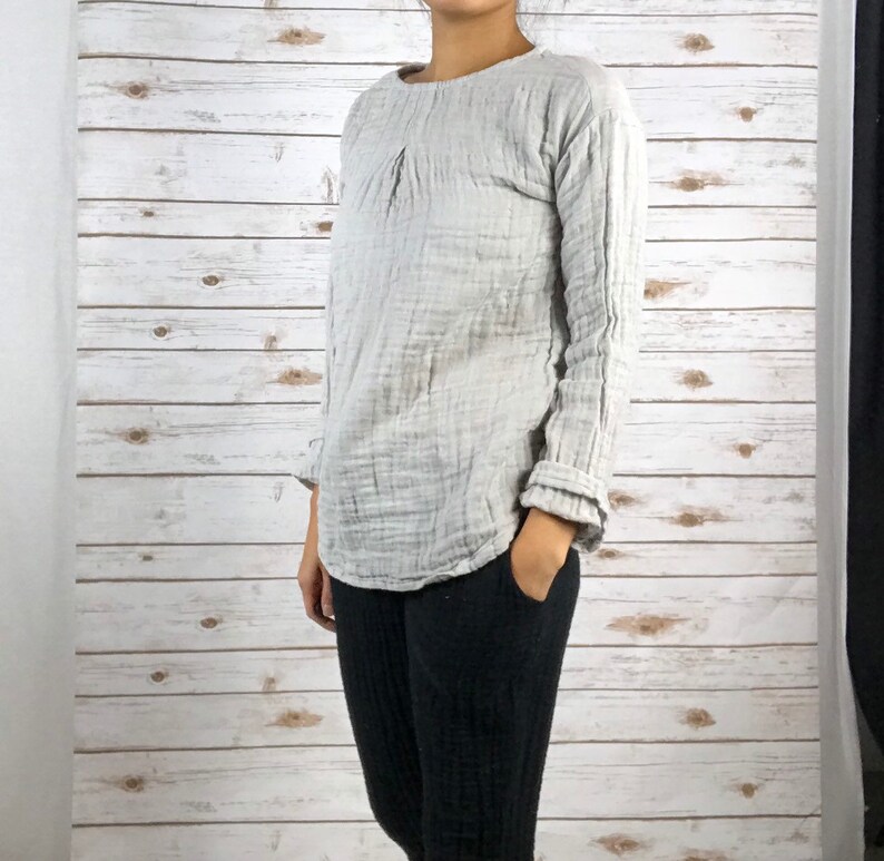 LD1504/DOUBLE Gauze Woman Blouse/ T Shirt/tunic/ Textured/100 Etsy