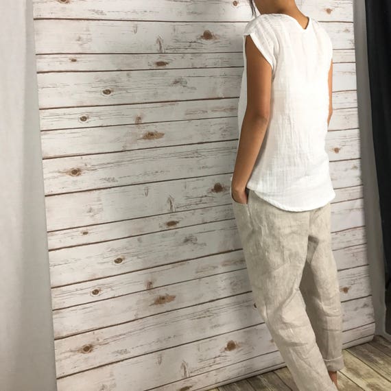 100 Linen Everyday Pants Washed Textured Linen Flax Pull Up Etsy