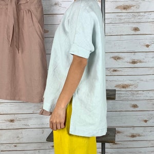 LT 2203 /100% LINEN Oversized Blouse with side splits/ High-low top
