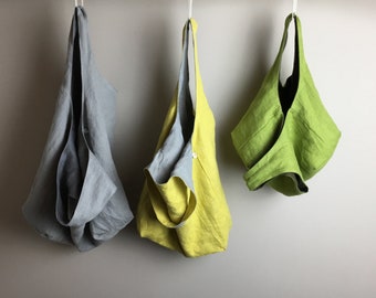 Custom /REVERSIBLE/ LINEN Hobo Tote/100% Linen Bag/grocery bag/ Market Bag/ Market Tote/ beach tote/farmer's market bag