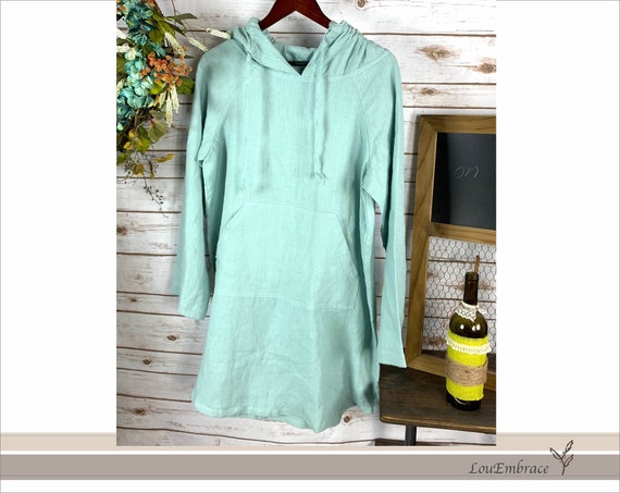 Dress / size L/100% Linen Hoodie dress/color MEADOW/ClearanceOnly one!!