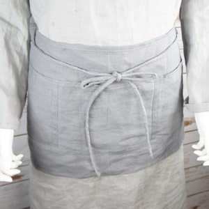 ALC001/DRIZZLE /100% Linen cafe Apron/ Pinafore /With 5 Pockets /cooking apron/Eco friendly gift/ Adjustable ties on waist/Half Apron
