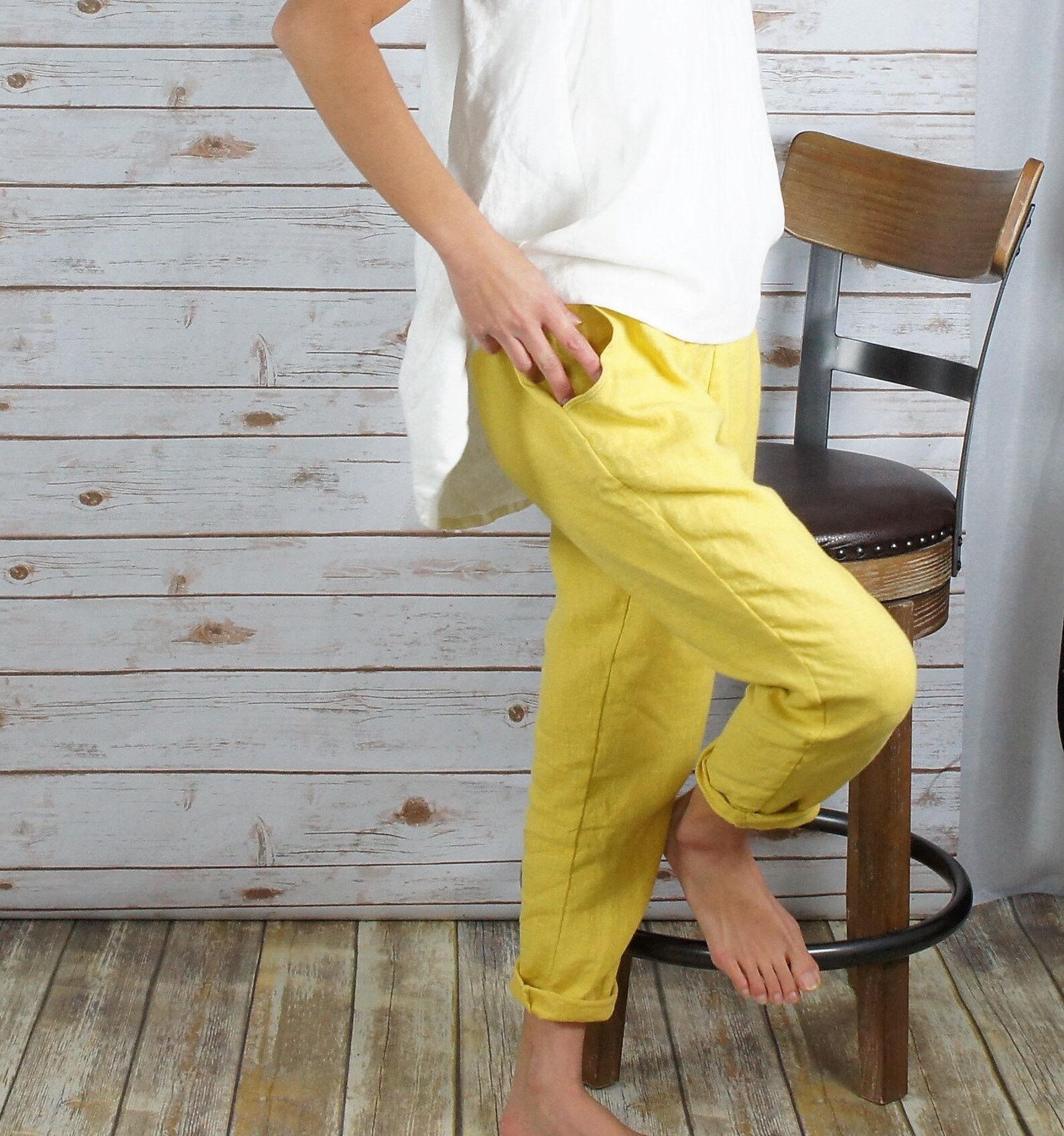 100linen EVERYDAY Pantswashed/ Textured/ Linen/flax/pullup Etsy