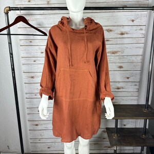 HD1001/ RUST / 100 % Linen Hoodie dress 34&quot; Length