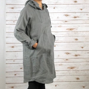 HD1001/ 100 % Linen Hoodie dress 34 Length/everyday dress/ Washed/Long sleeve/All season imagem 7