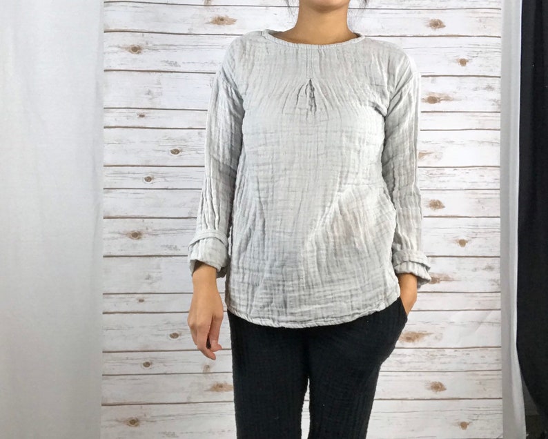 LD1504/DOUBLE Gauze Woman Blouse/ T Shirt/tunic/ Textured/100 Etsy