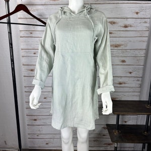 HD1001/ DOVE / 100 % Linen Hoodie dress 34&quot; Length