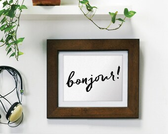 Bonjour Printable Typography Art Poster