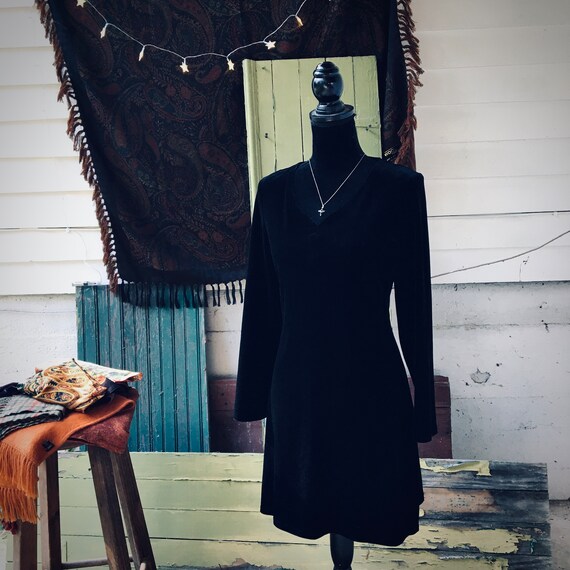 black velvet knee length dress Vintage Soft high waisted