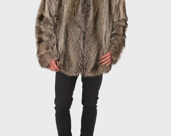 Men's Size XXL NEW Raccoon Fur Coat Bomber Jacket Man MEN
