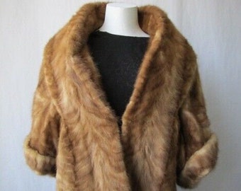 Women's Vintage MINT Small Mink Fur Shawl Stole Wrap Cape Bolero Jacket WEDDING