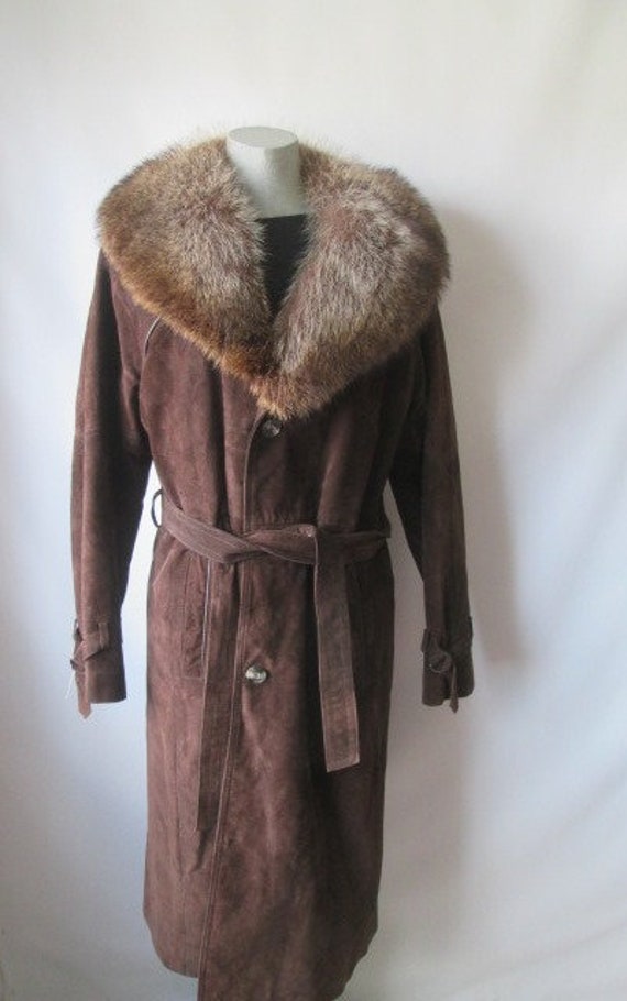 Women's Sz 8 Brown Suede Coat With Raccoon Fur Collar MINT - Etsy
