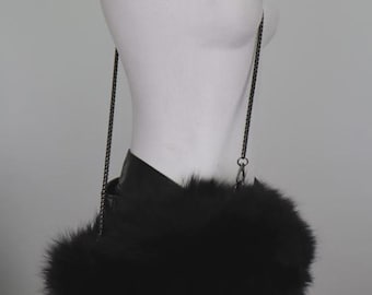 Women's New Black Fox Fur Bag Purse Crossbody Hand Muff Woman