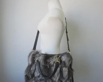 Women's New Real Silver Fox Fur Bag Purse Handbag Leather CLEARANCE SALE