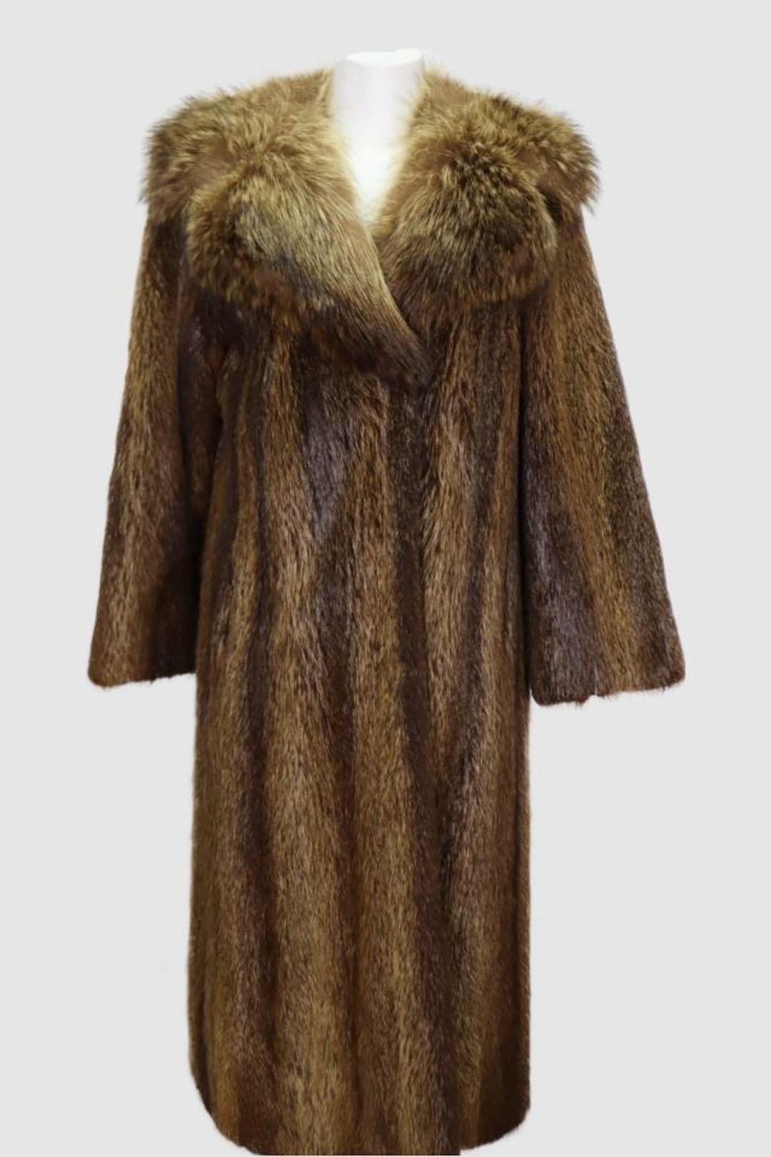 EMBA◆NUTRIA FURS COAT◆レディースヌートリアファーコート Women's Sz 6 Nutria Fur Coat MINT Raccoon Fur Collar - Etsy