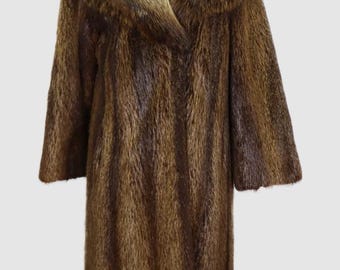 Women's Sz 6 Nutria Fur Coat MINT Raccoon Fur Collar - Etsy