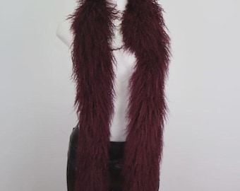 Women's New Burgundy Mongolian Lamb Fur Wrap Scarf Men