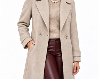 Manteau neuf pour femme, 100 % laine, taille 6, couleur beige avoine