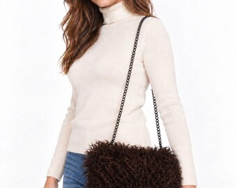 Women's New Dk. Chocolate Brown Mongolian Tibetan Lamb Fur Purse Cross Body Bag