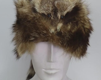 Men's MINT Raccoon Fur Frontier Trapper Hat Men Man Davy Crockett