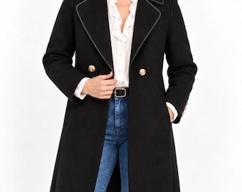 Manteau neuf pour femme, 100 % laine, taille 6, noir