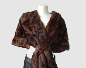 Women's Sz L Squirrel Fur Stole Wrap Cape Wedding MINT+