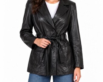 Veste blazer noire taille 6 en cuir pour femme MENTHE+
