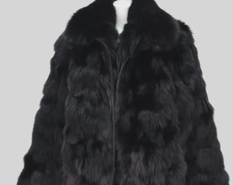 Men's Size XL NEW Black Fox Fur Coat Jacket Men 44/46