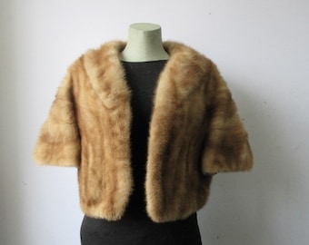 Women's Mint Mink Fur Bolero Shrug Stole Wrap Cape Wedding Pockets