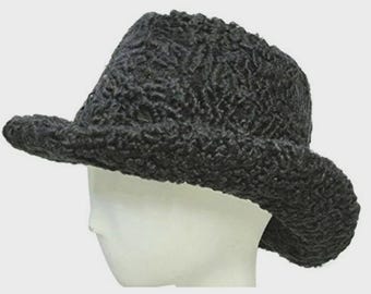 Men's Sz 24" New Black Persian Lamb Fur Hat Man Cowboy