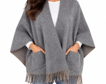 Écharpe/châle/écharpe/palais grande taille, 100 % laine, neuve pour femme, avec poches, taille petite
