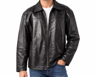 Blouson homme noir en cuir véritable, menthe, taille TG