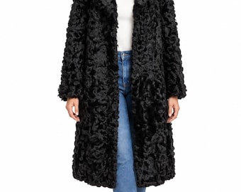 Manteau noir en fourrure d'agneau pour femme Taille 8, menthe +