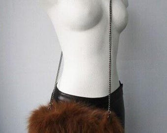 Brown Fox Fur Bag Purse Crossbody Hand Muff Purse SALE