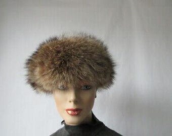 MINT BROWN OPOSSUM FUR & FABRIC HAT CAP WOMEN WOMAN SIZE 22 3/4 to 23\