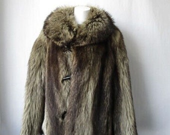 Men's Sz 42/44 Raccoon Fur Coat Jacket Winter Very Good AS IS SALE
