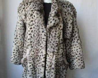 Women's Sz 8 Natural Spotted Rabbit Fur Coat Jacket MINT+