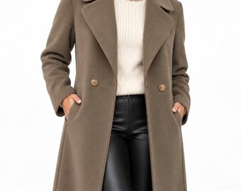 Manteau neuf pour femme, 100 % laine, taille 8, couleur taupe