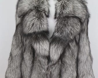 Women's Sz L XL Brand New Real Silver Fox Fur Jacket Coat